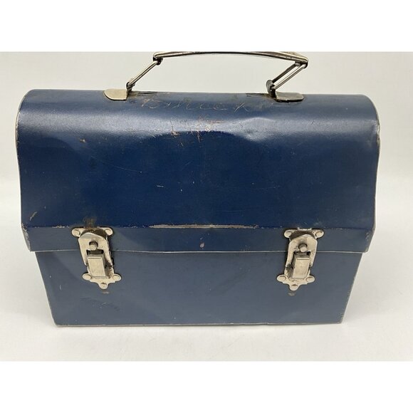 Vintage 1940's Era Dome Top Metal Lunch Box by American Thermos Bottle Co Blue. - Picture 7 of 16